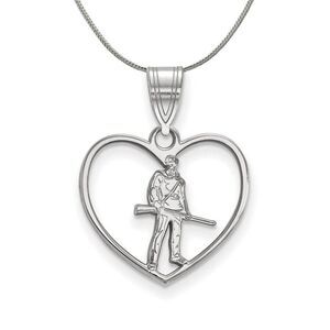 Sterling Silver West Virginia U. in Heart Necklace - 24 Inch